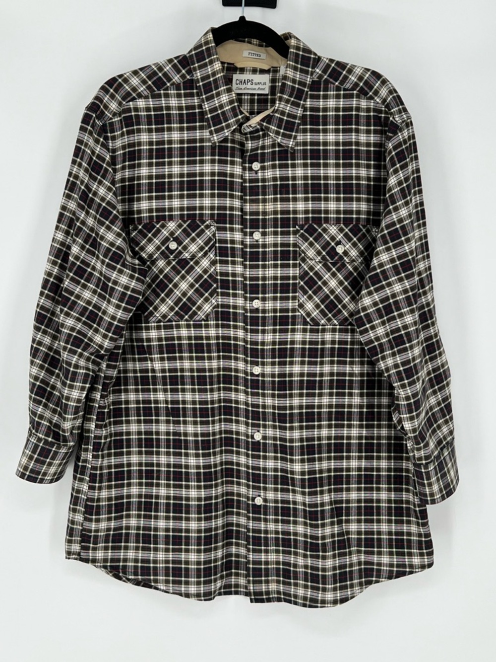 Chaps Fitted Plaid Shirt in Black, Brown, Cream and Red